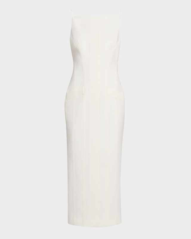 High-Neck Crepe Tailored Midi Dress